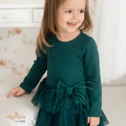Sukienka dla dziewczynki PIÓRKO butelkowa zieleń 2